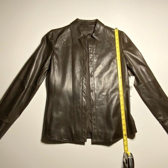 Rare NWT $898 ELIE TAHARI Jacket Size S Genuine Leather Brown Embroidery - Small - Picture 6 of 13